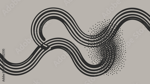 Abstract design featuring black wavy lines and a cluster of dots on a light gray background art decor