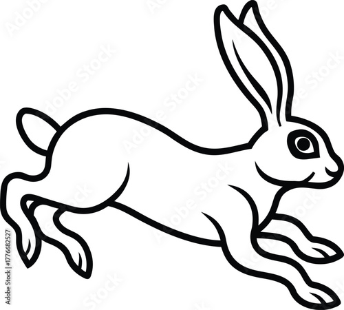 Rabbit jumping line art vector illustration