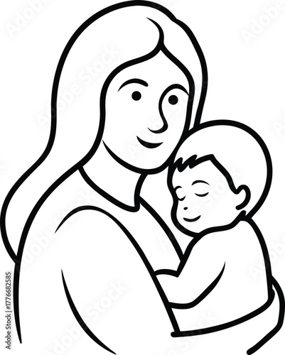 Mother hugging her baby sketch art line art illustration 