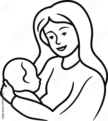 Mother hugging her baby sketch art line art illustration 