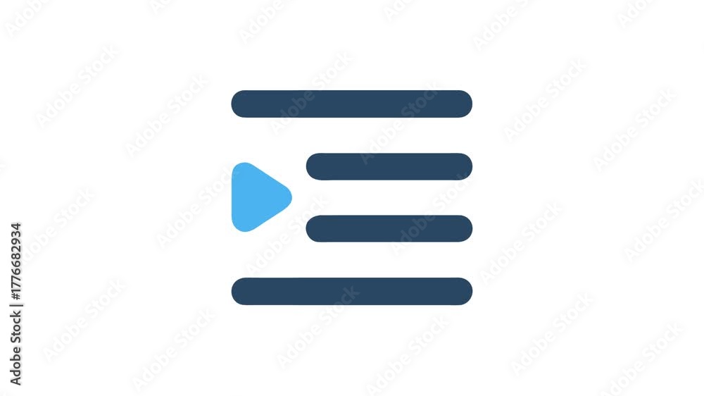 Play icon adjacent to four parallel horizontal lines