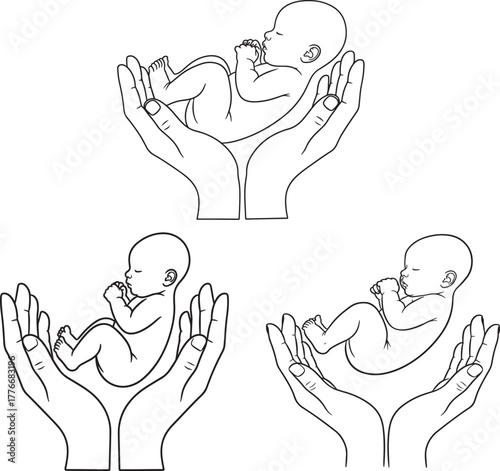 Hands cradling a baby silhouette
