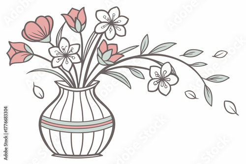 Retro vintage flower vase illustration with floral elements