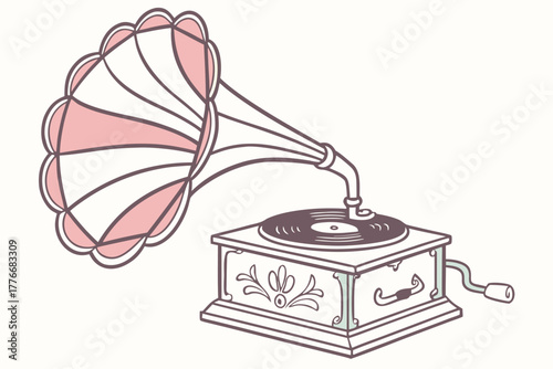 Retro vintage gramophone illustration with classic design elements