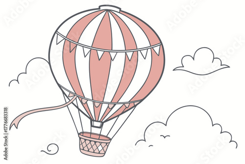 Retro vintage hot air balloon illustration with classic design elements