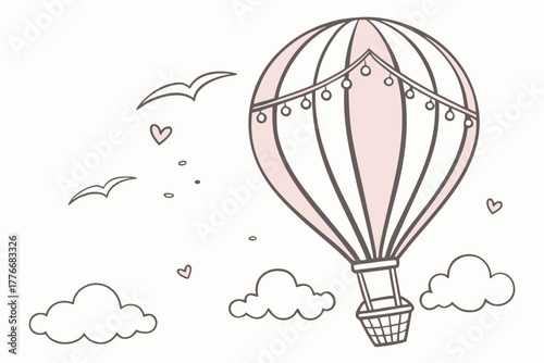 Retro vintage hot air balloon illustration with classic design elements