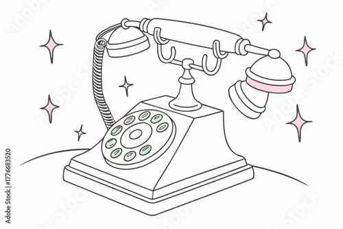 Retro vintage telephone illustration with black and yellow accents