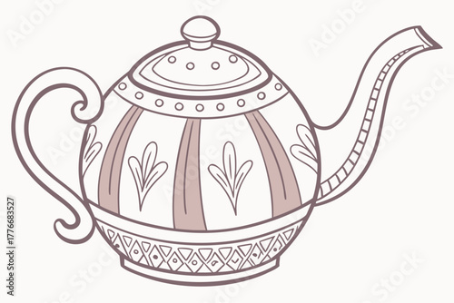 Retro vintage teapot illustration with floral accents