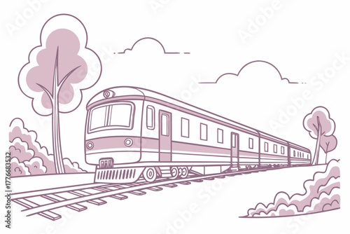 Retro vintage train illustration with a classic steam engine