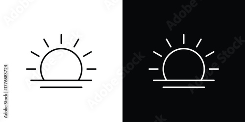Sunrise icon pixel perfect. Outline symbol. Simple linear drawing.