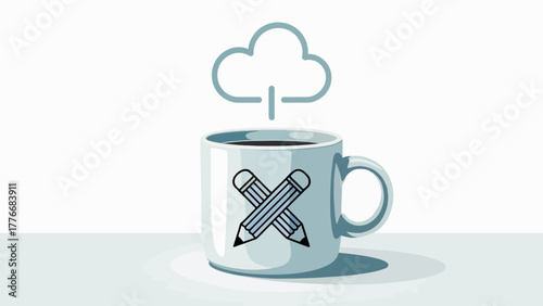 Creative Coffee Break Cloud Computing Concept with Crossed Pencils on Mug for Writers and Designers Inspiration
