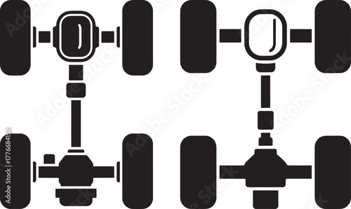 Top down view of two drivetrain systems silhouette