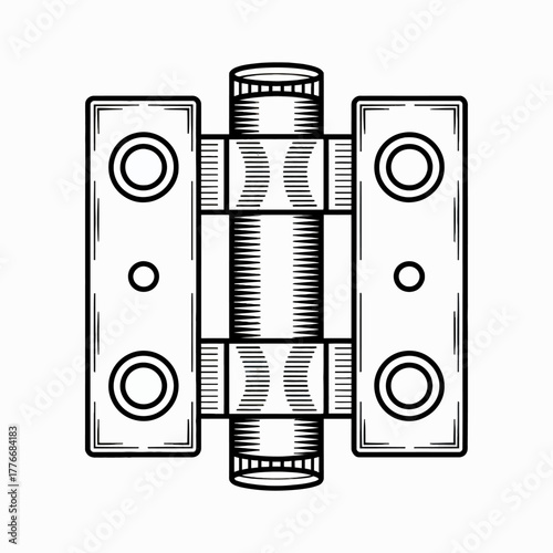 Detailed Line Art Illustration of a Hinge Design for Engineering and Architectural Projects showcasing intricate mechanical elements and functionality