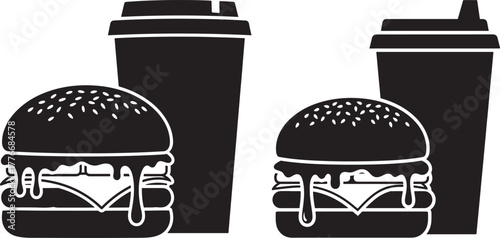 Fast food burgers and drinks silhouette