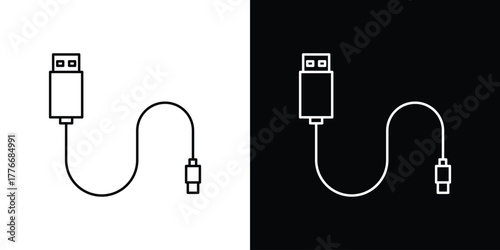 USB cable icon pixel perfect. Outline symbol. Simple linear drawing.