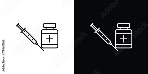 Vaccine vial icon pixel perfect. Outline symbol. Simple linear drawing.