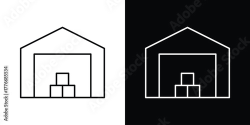 Warehouse icon pixel perfect. Outline symbol. Simple linear drawing.