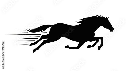 Strong galloping horse silhouette in dynamic motion, symbol of power, freedom, and speed, isolated minimalist vector design on white background .vector icon