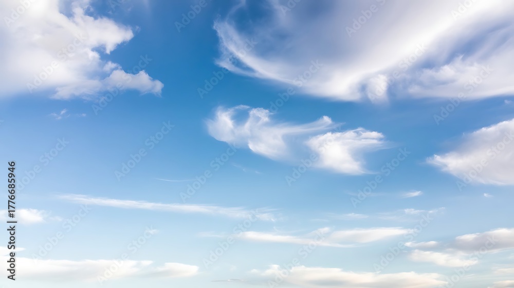 Fototapeta premium Dynamic White Clouds Drifting Across a Vivid Blue Sky nature