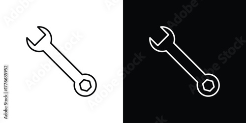 Wrench icon pixel perfect. Outline symbol. Simple linear drawing.