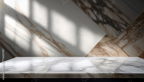 marble countertop with window shadows