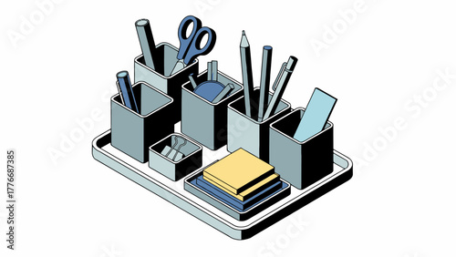 Neatly Arranged Desk Organizer with Office Supplies for Efficient Workspace Management and Productivity Enhancement in a Minimalist Style