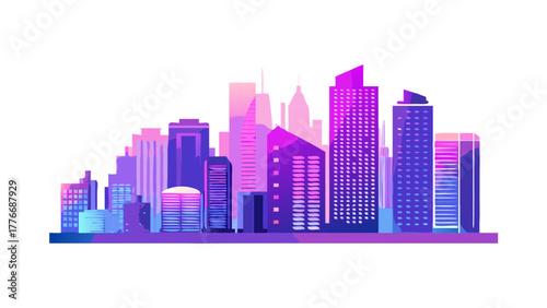 Modern urban city skyline silhouette with tall buildings and skyscrapers, minimalist style, glowing horizon, perfect for design and branding .vector icon
