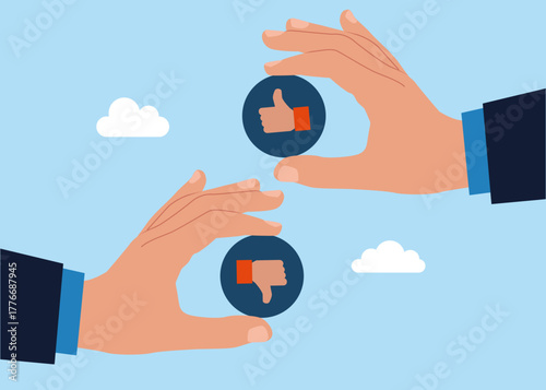 Arguing showing like and dislike. Customer feedback. Vector flat illustration