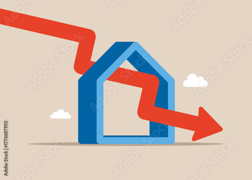 Real estate investment. Housing market is falling. Global crisis. Business housing crisis. Flat modern vector illustration.