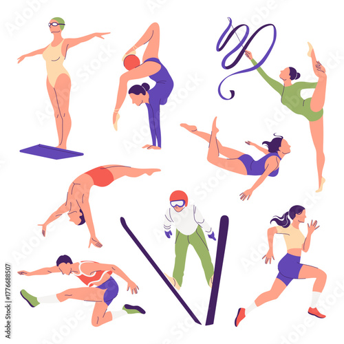 Set of Athletes Characters in Olympic Disciplines.