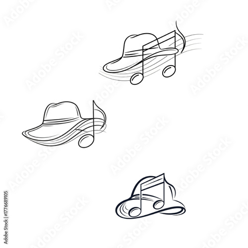 Elegant musical notes and hat design for summer vibes, unique fashion concept or jazzy summer apparel line, capturing sophistication and rhythm, perfect for creative projects
