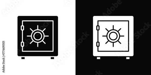 Bank vault icon line art editable stroke and solid collection for app design