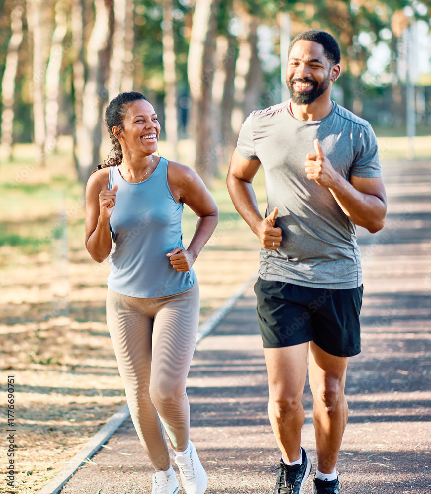 Naklejka premium Couple jogging and running in a park healthy lifestyle