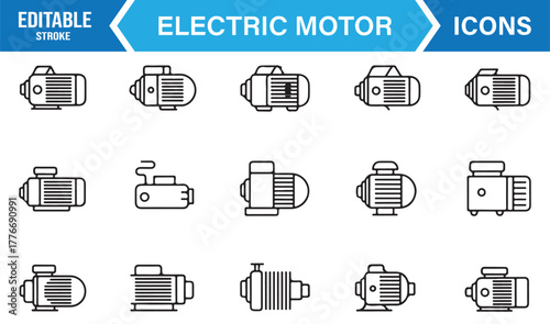 Automation and electric motor vector icons – modern editable stroke symbols for industry and design.