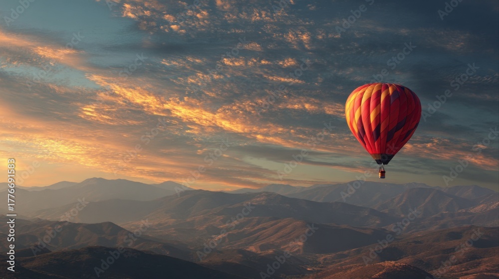 Fototapeta premium colorful hot air balloon flying mountain view -