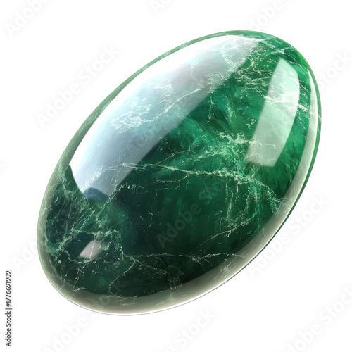 Green Jade Stone With Smooth Polished Surface. Symbol Of Healing And Prosperity Isolated On Transparent Background