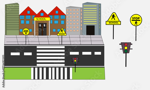 CITY SCHOOL ROAD SAIDE TRAFIQ VECTOR ART