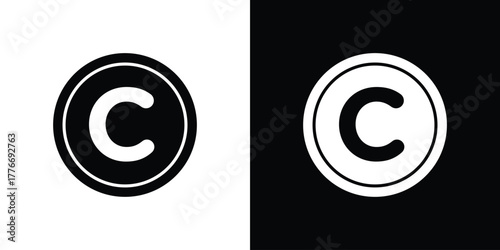 Copyright icon line art editable stroke and solid collection for app design