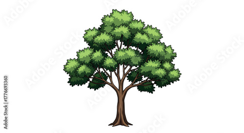 Illustration of Single Tree Brown Trunk on White Background