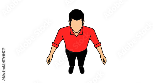 Simple cartoon illustration of a man wearing a red shirt and black pants