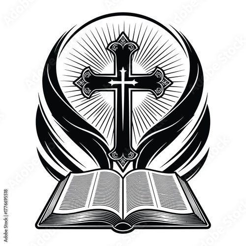 Christian cross with bible