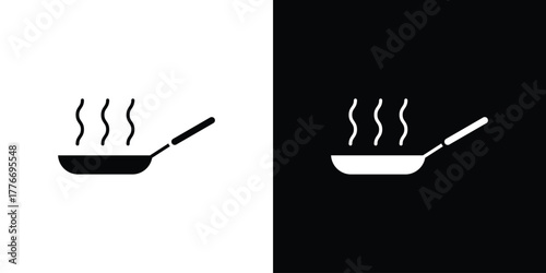 Frying pan icon line art editable stroke and solid collection for app design