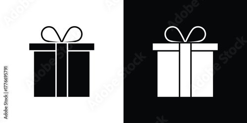Gift box icon line art editable stroke and solid collection for app design