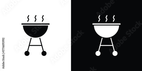 Grill icon line art editable stroke and solid collection for app design