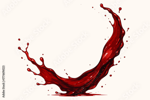 Wine Art Splash. Dynamic splash of red wine frozen mid-air against a vector illustration clean white background, bold and artistic