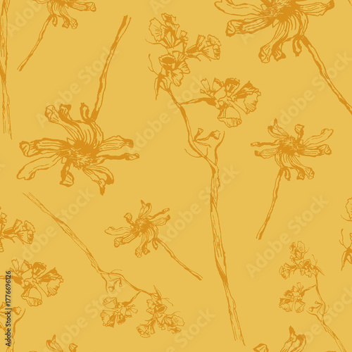Seamless Pattern of Hand-Drawn Dried Flowers