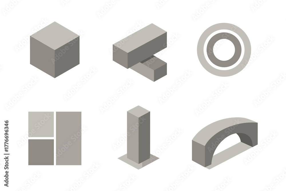 Obraz premium Minimalist geometric shapes set: isometric design elements for creative projects