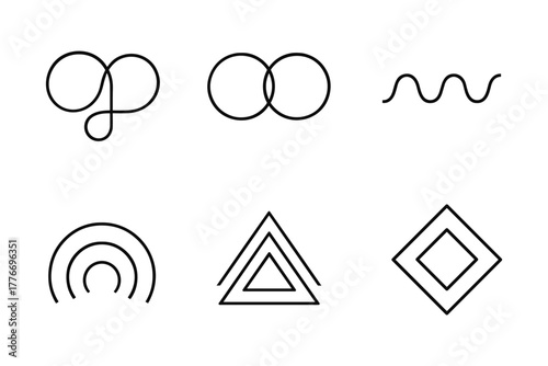 Minimalist geometric line designs and shapes for modern graphic art