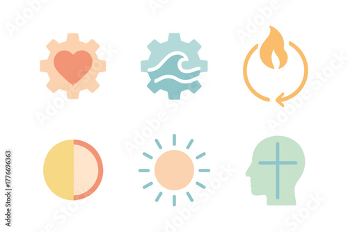 Minimal pastel energy and wellness icons for holistic design projects