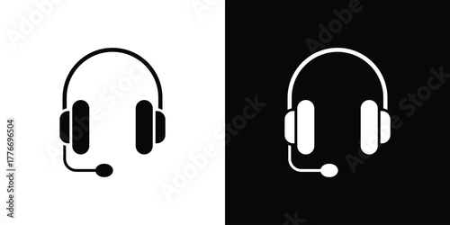 Headset icon line art editable stroke and solid collection for app design